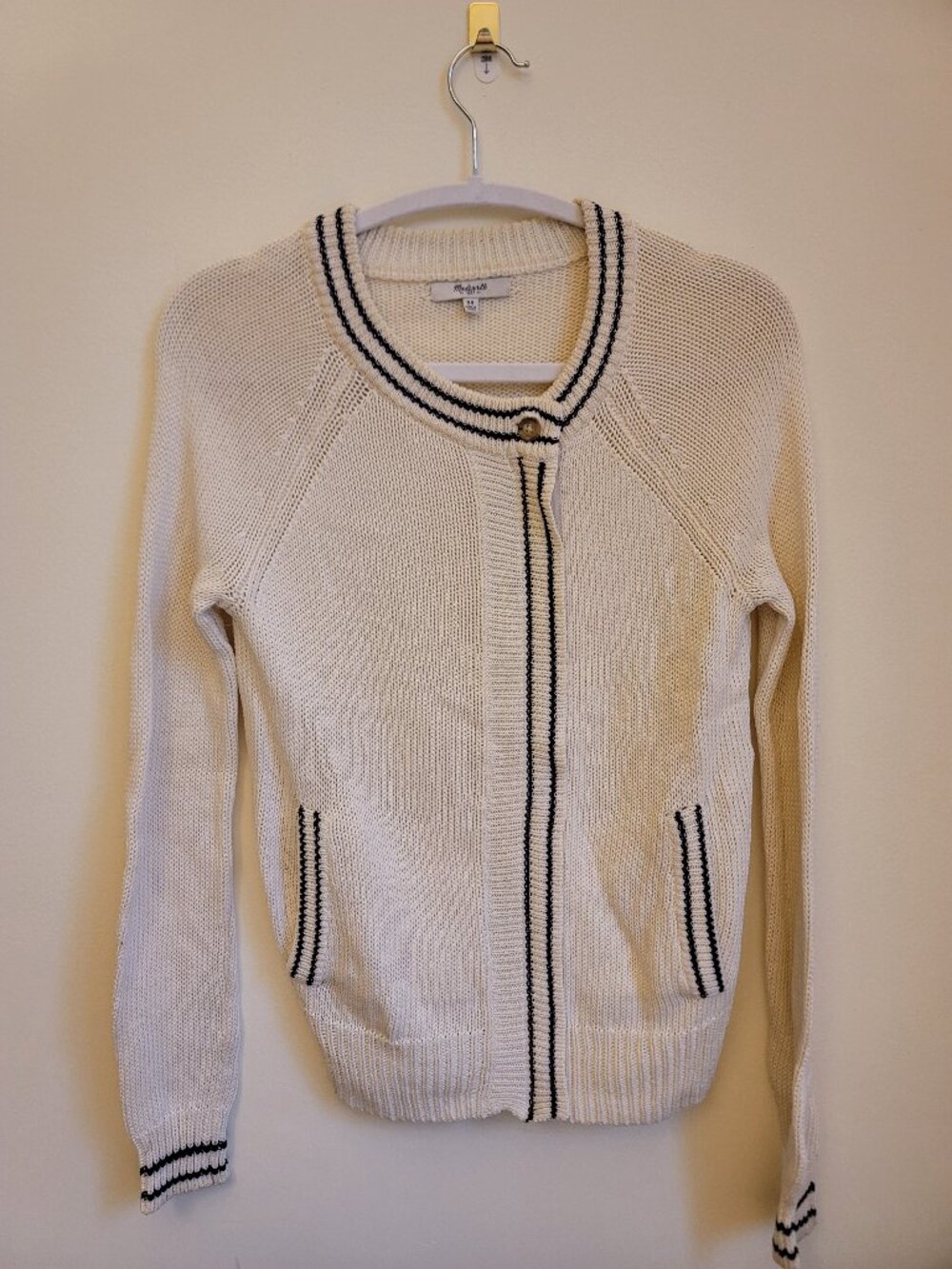 Madwell - Zippered Cardigan with Navy Accent - Cream - Size XS